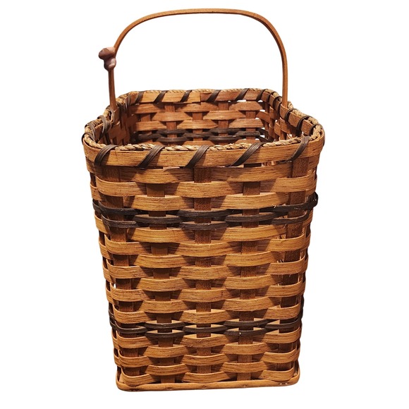 Amish Woven Stairstep Basket Handle Wood Rustic Farmhouse SEE Last Picture - Picture 3 of 7